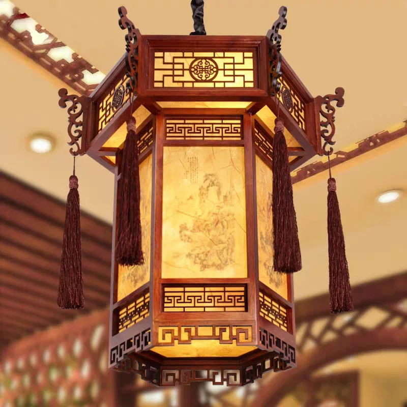 Chinese-style solid wood palace lamp restaurant hotel teahouse lantern corridor door head antique building antique sheepskin woo