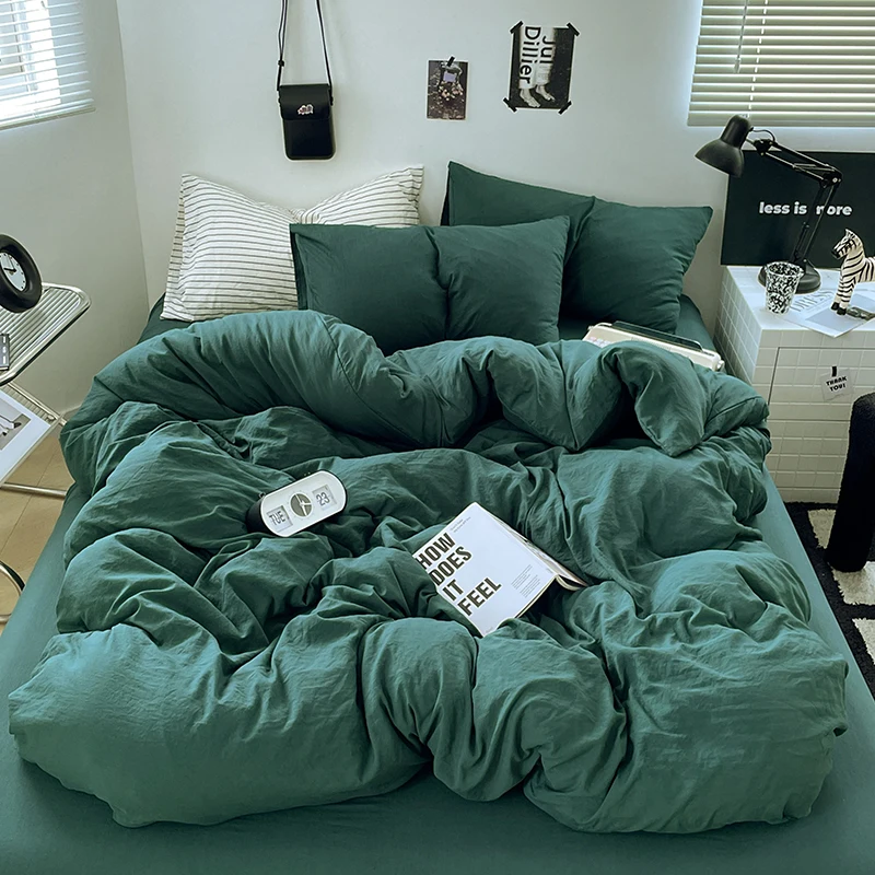 Simple Dark Green Duvet Cover Fashion Solid Color Bedding Set 3pcs Polyester Comforter Cover Bedroom Quilt Cover 2 Pillowcases