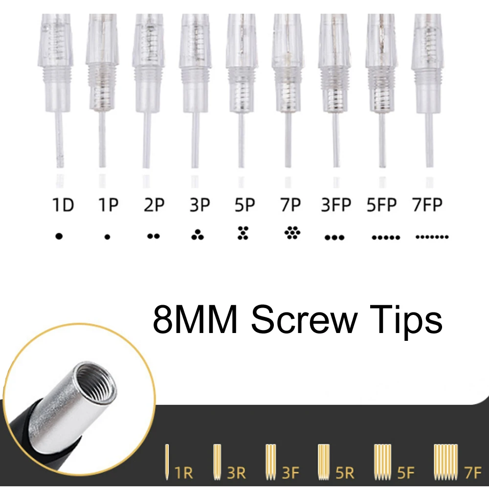

100 шт. аксессуары для татуировки PMU, винты 8 мм, наконечники для перманентного макияжа, трубки