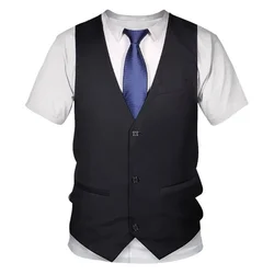 Summer Fashion Funny Fake Suit 3D T Shirt Tuxedo Bow Tie 3D Printed T-shirts Men Summer Streetwear