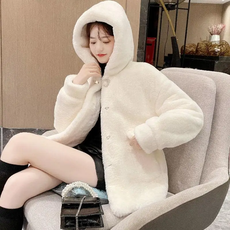 Fur Coat Medium Length 2022 Autumn Winter New Imitation Mink Hair Fashion Trend Slim Temperament Hooded Coat Women