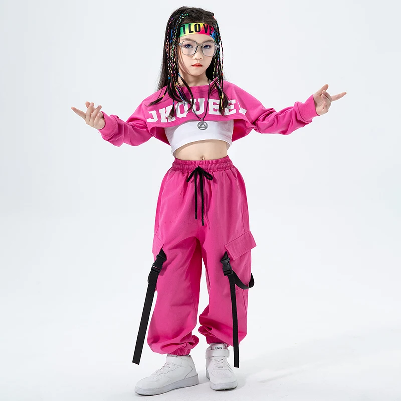 Costume de Jazz moderne pour filles, vêtements de danse Hip Hop rose, hauts et pantalons à manches longues, vêtements de spectacle de Concert Kpop BL9164