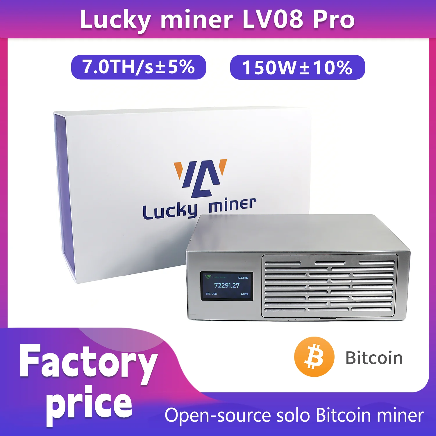 Lucky Miner LV08Pro Bitcoin Miner 7TH/s Hash Rate Personal Mining Experience Family Friendly Hashrate Bitcoin Miner