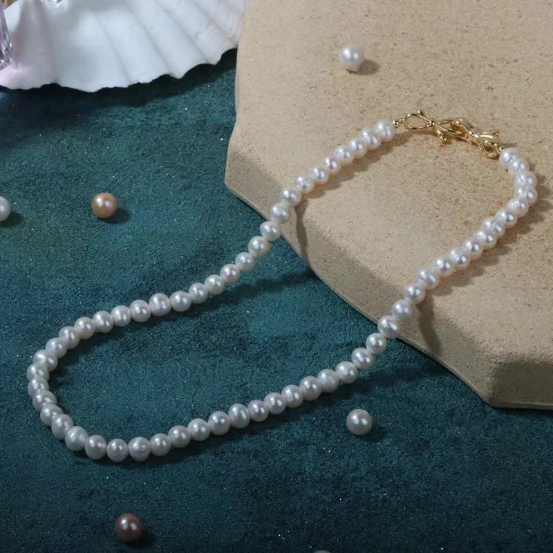 

Elegant White Freshwater Pearl Choker Necklace Round Pearl Wedding Necklace for Women Charm Fashion Jewelry