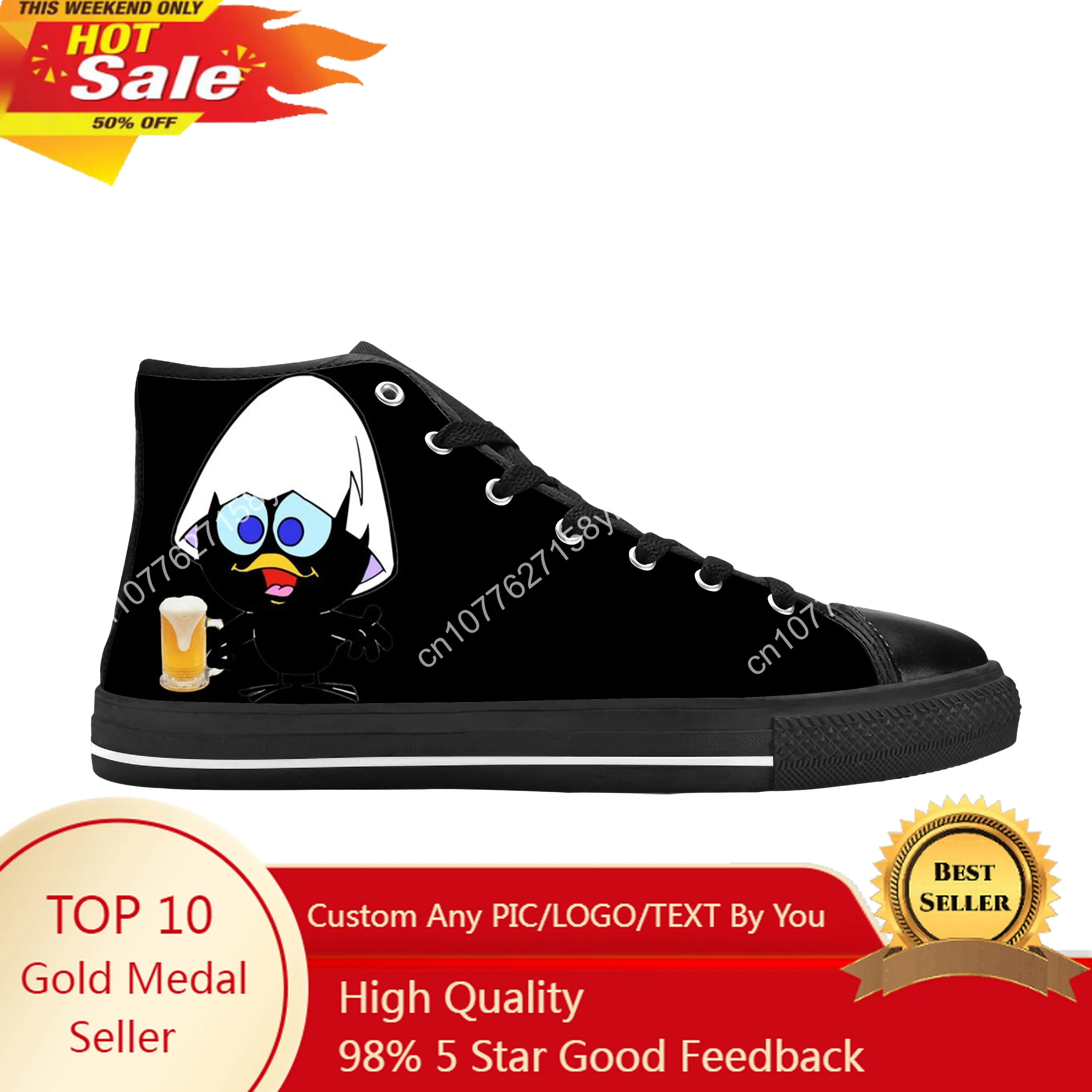 Calimero Penguin Anime Cartoon Manga Comic Funny Casual Cloth Shoes High Top Comfortable Breathable 3D Print Men Women Sneakers