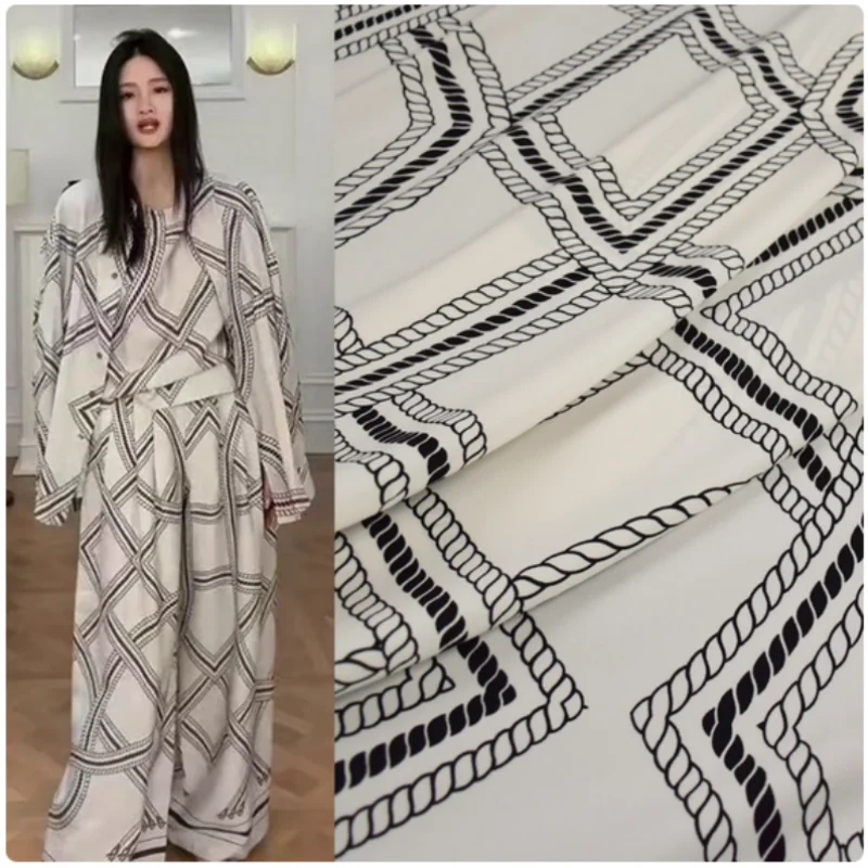 Half Meter Fashion Abstract Curves Geometric Print Chiffon Fabric For Long Shirt Cheongsam Dress Sewing Tissue T1869