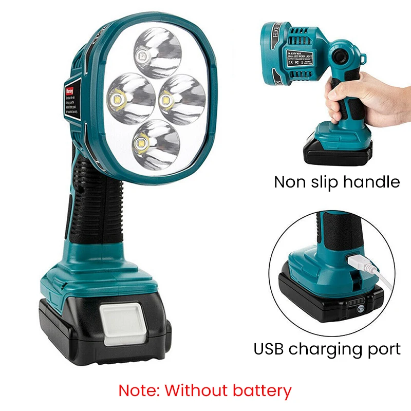 12W LED Cordless Flashlight Work Light Spotlight for Makita 14.4V-18V Battery BL1430 BL1850 BL1860B Outdoor Emergency LED Lamp