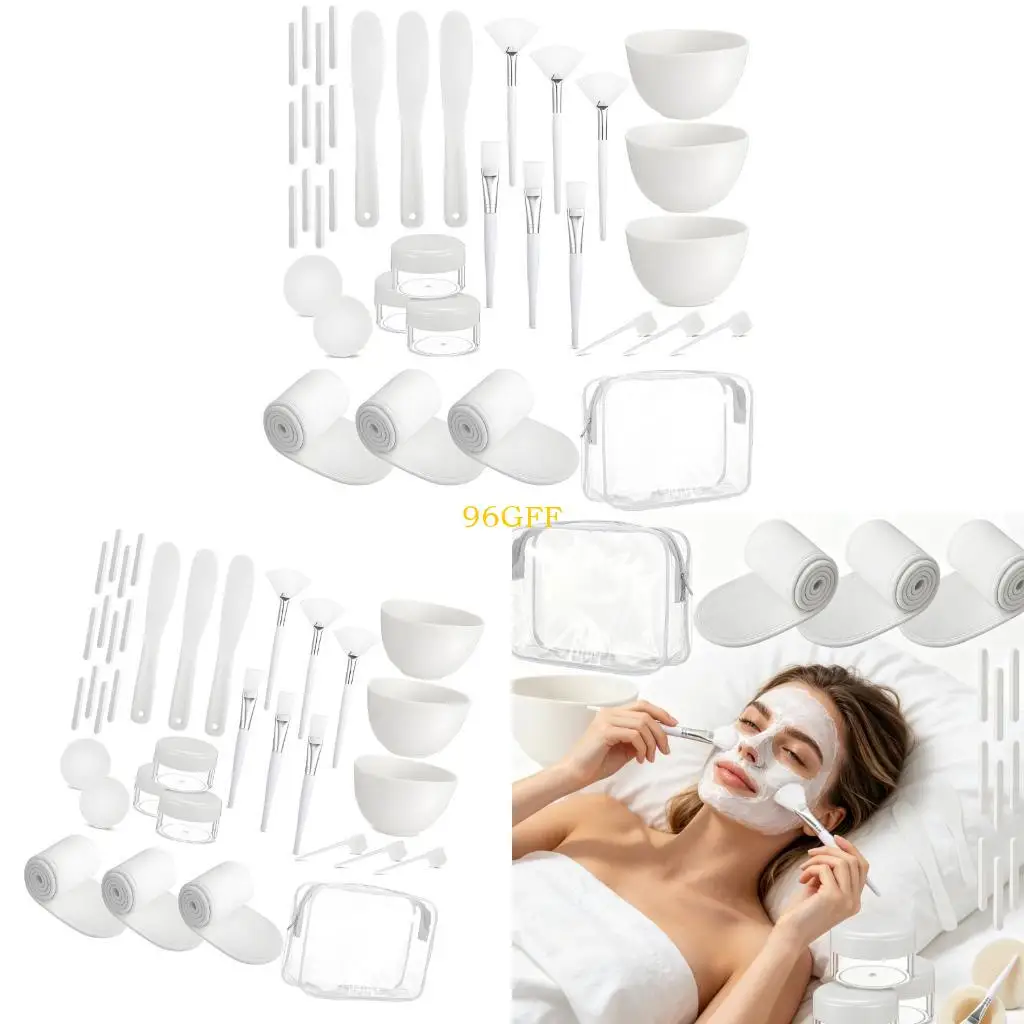 

96GF 37Pcs Face Care With Silicone Bowls Soft Brushes Measuring Spoons Headband