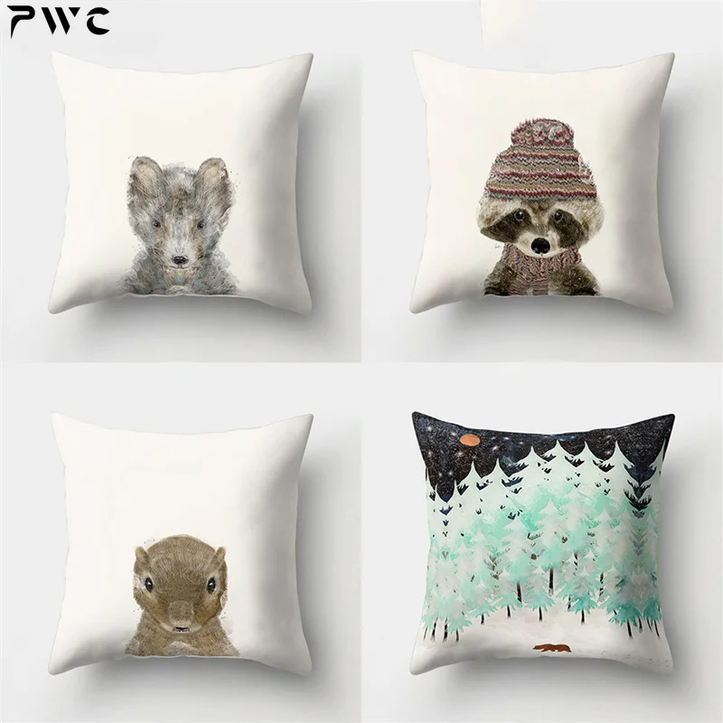 

Cute Animal Dog Deer Bear Print Cushion Cover Home Decoration Sofa Living Room Throw Pillow 45x45cm