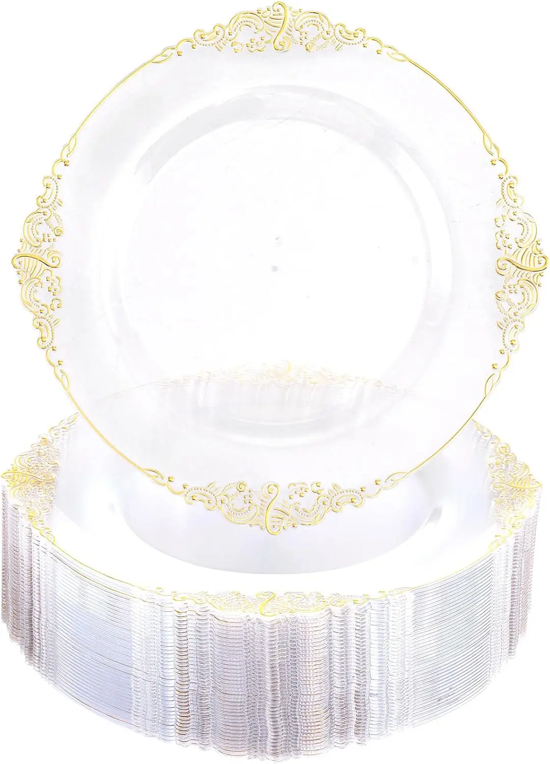 

100 Pieces Gold Plates - Clear Gold Disposable Plates - 10.25inch Clear Dinner Plates With Gold Rim for