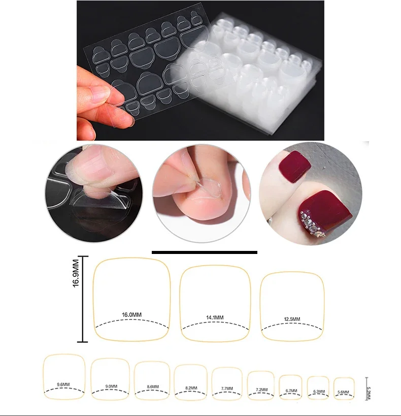 Press-on False Toenail Tips with Adhesive Short Full Cover Fake Toe Nail Tips with Design Glitter Toenail Tips