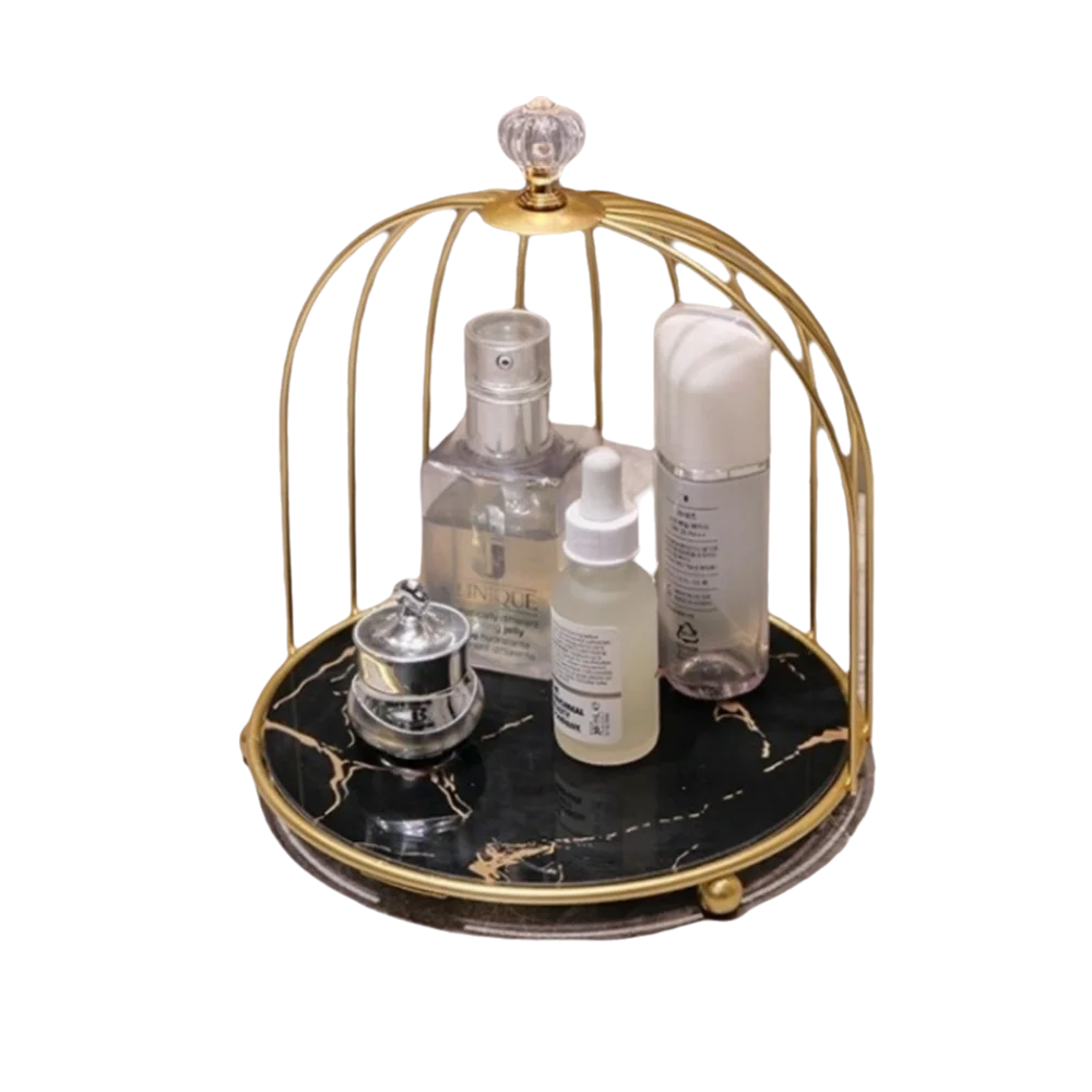 

Luxury Iron Art Cosmetic Shelf Large-capacity Double-layer Makeup Storage Shelf Dressing Table Bird Cage Holder Storage Rack