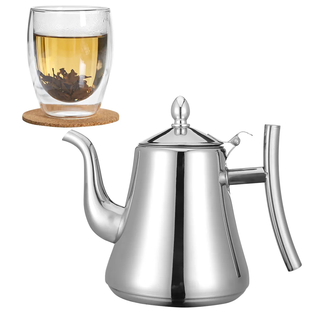 Premium Stainless Steel Tea Kettle Featuring Inner Strainer Design Comfort Curved Handle Sleek Modern Look for Any