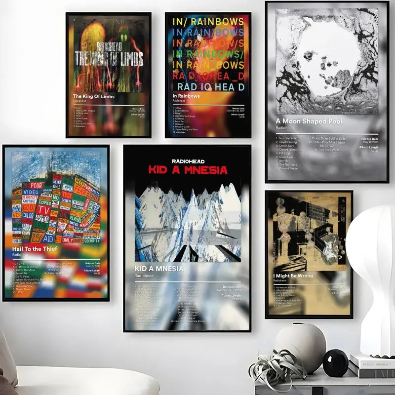 Singer R-Radiohead Poster Waterproof Self-Stick Wall Art Stickers, Removable Wall Decor for Living Room and Bedroom