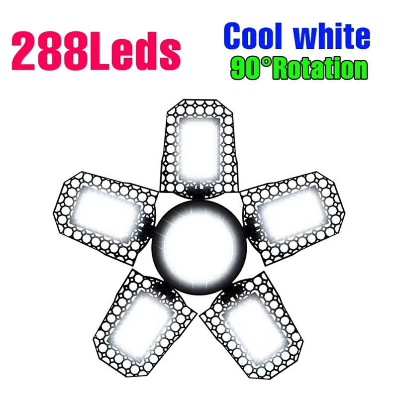 ABHY-LED Garage Light, Deformable LED Garage Ceiling Lights With 5 Adjustable Panels, E27 LED Shop Lights 3000LM 30W