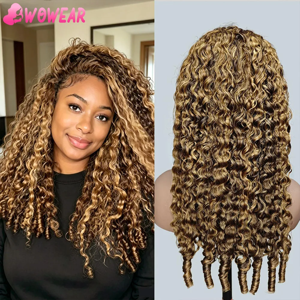 

Highlight Brown Burmese Curly Half Wig Human Hair Seamless 3 In 1 Glueless Headband Wig Clip In No Sew In Pre Plucked For Women
