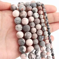 Natural Dull Polished Matte Pink Zebra Jaspers Round Loose Stone Beads For Jewelry Making DIY Bracelets Necklace Supplies 4-12MM