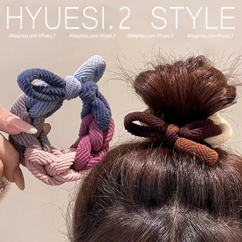 Colorful Bowknot Braided Hait Ties Ropes High Elastic Thickened Ponytail Holders Rubber Band Women Girls Simple Headwear