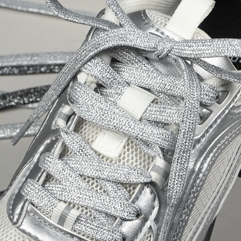 1 Paar Silber-Schwarze Glänzende Perlenschleifen-Schnürsenkel 120cm Sneaker Sport Schuhbänder Stiefelschnürsenkel Schuhbänder Schnüre – Detail 4