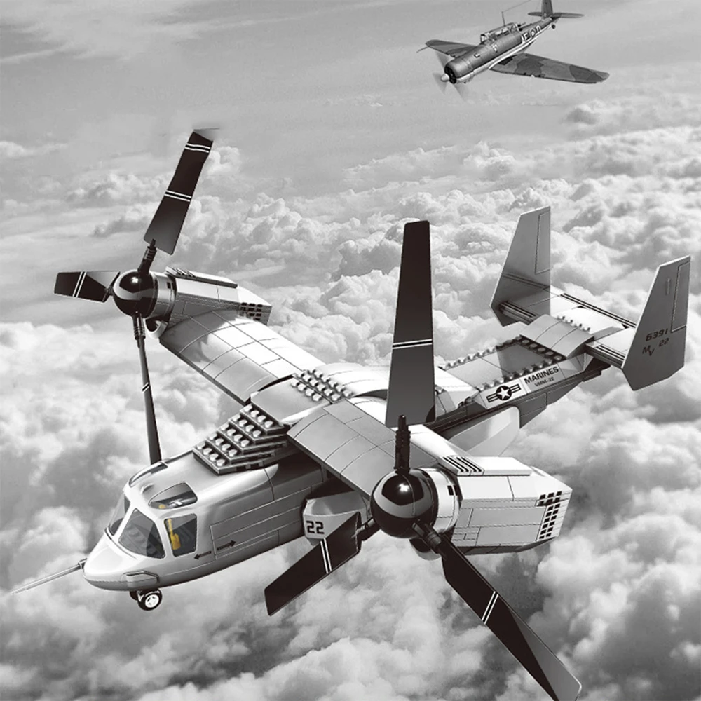 

Современный военный самолет Ww2 V-22 Osprey, строительный блок, модель самолета, фигурки воздушных сил, кирпичная коллекция игрушек для подарков