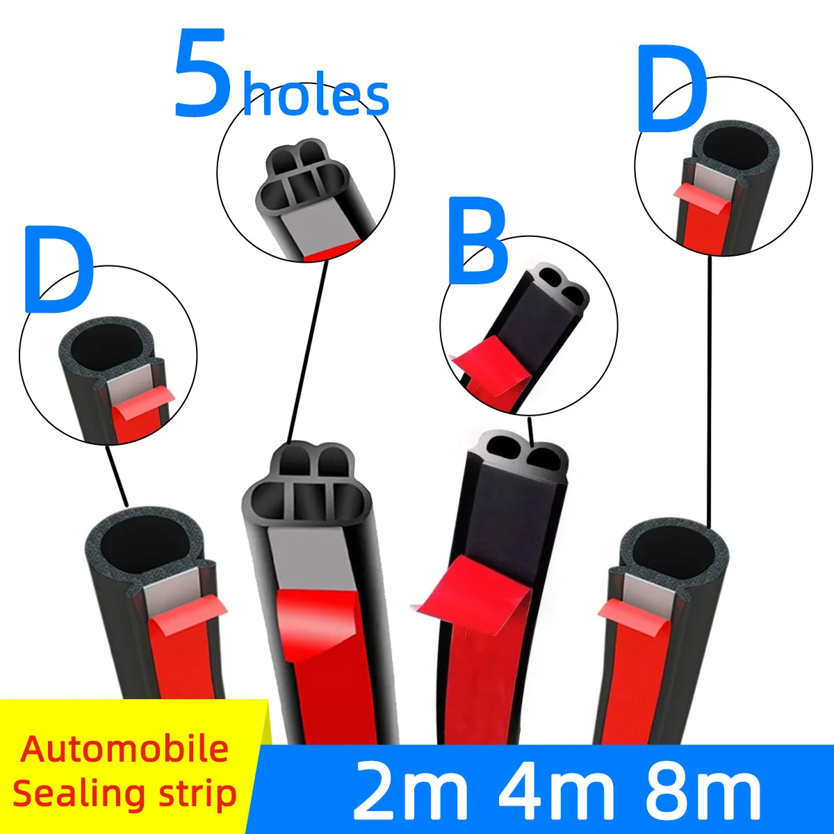 Tira de sellado de puerta de coche, sello de goma para coche tipo D B, aislamiento acústico, antipolvo, insonorizado, accesorios interiores, 2/4/8m