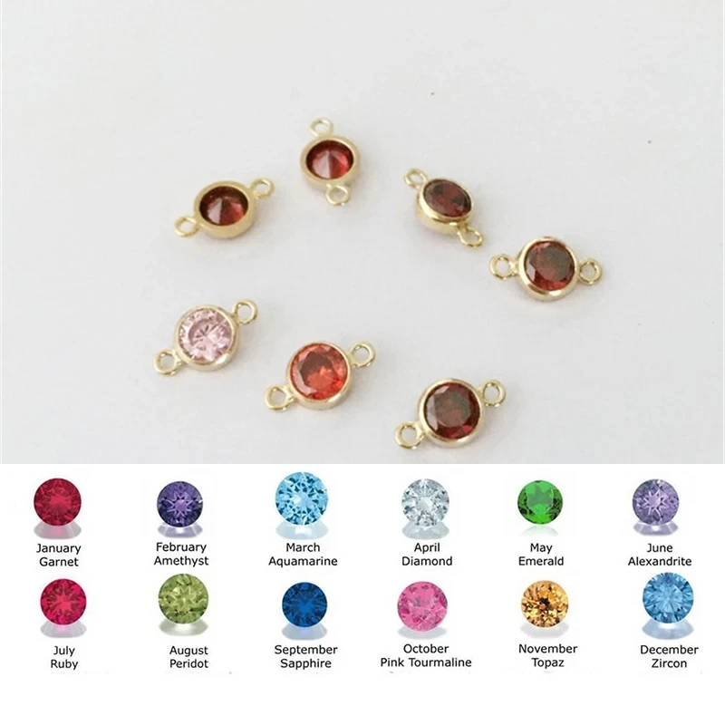 Connector 14K Gold Filled Birthstone Charm 3/4/6MM Gold Pendant AAA Zircon Charm For Necklace DIY Jewelry Findings Accessories