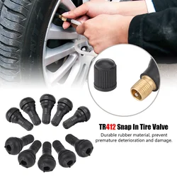 10Pcs Universal TR412 Snap-in Car Tubeless Tyre Valve Stems Rubber Copper Vacuum Tire Air Valve for Auto Motorcycle Moto