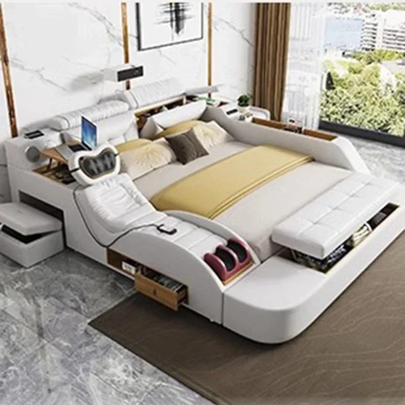 سرير كوري حديث فاخر طبيعة أوروبية فاخرة لغرفة النوم سرير بشري تصميم متعدد الوظائف لغرفة النوم كاماس أثاث منزلي بحجم كينغ