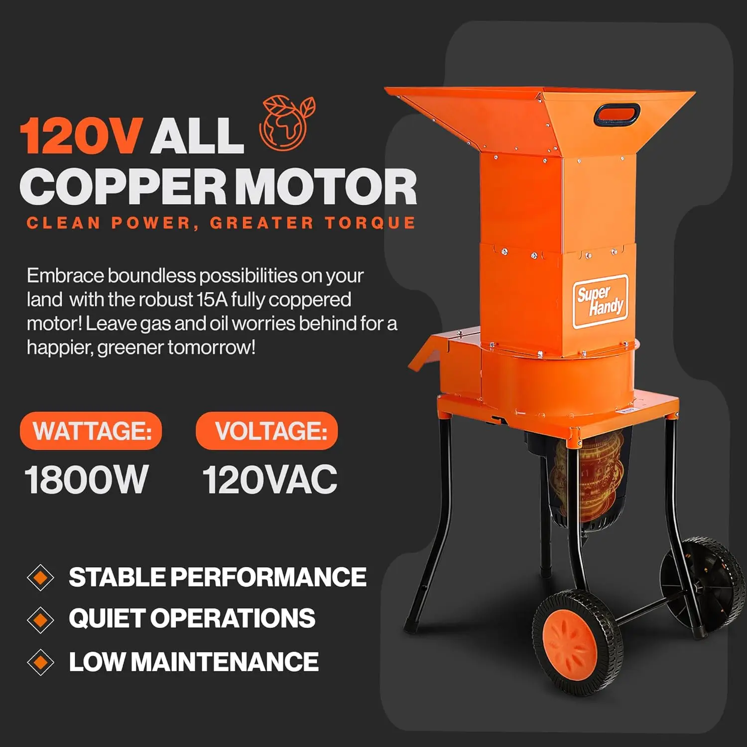 Trituratore per foglie trituratore elettrico per la gestione dei rifiuti Heavy Duty 120V AC 11 "lama da taglio in pollici. 5" capacità di taglio in pollici f