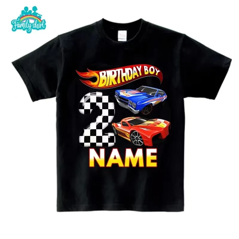 Boys Racing Birthday T Shirt 3 Year Old 2nd T Shirt Kids Shirts for Children Party 2024 Summer Custom Toddler Baby T Shirts