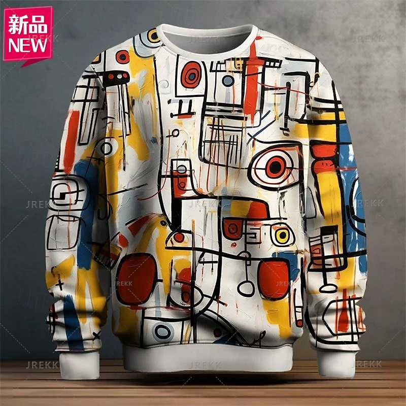 Harajuku 3D Colorful Abstract Patterns Printing Sweatshirts Kid Fashion Streetwear Round Neck Sweatshirts Cool Mens Clothing Top