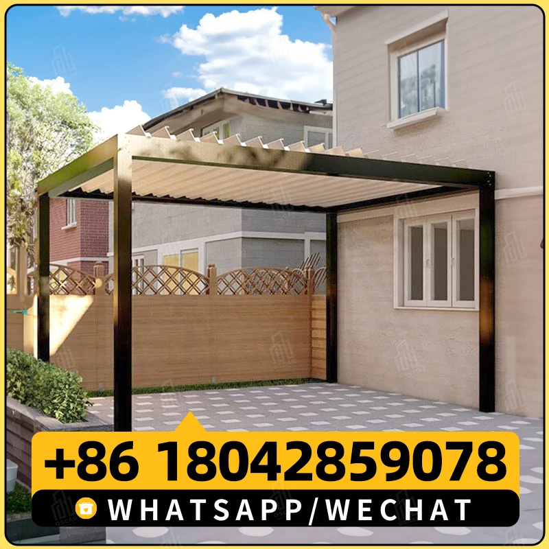 3x3 6x4 4x4 wall mounted modern bioclimate rot proof waterproof terrace retractable motorized louver pergola aluminium outdoor