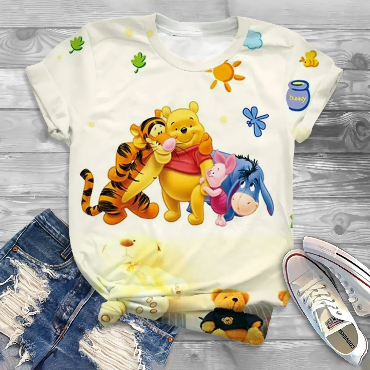 Camiseta con estampado de dibujos animados en 3d de Disney para niños, camiseta de moda de Winnie The Pooh, Tops de gran tamaño, ropa Y2k