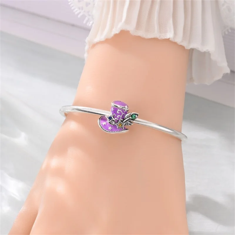 925 Sterling Silver Purple Magic Hat Charms Bead Fit DIY 3mm Original Bracelet For Women Birthday Jewelry Gift