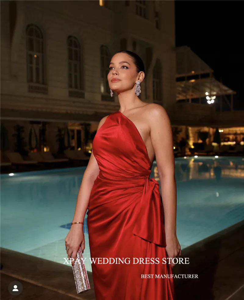 XPAY-Vestidos de Noche de sirena roja de un hombro para mujer, vestido de celebridad árabe, Vestidos largos de graduación, vestido de fiesta Formal para ocasiones