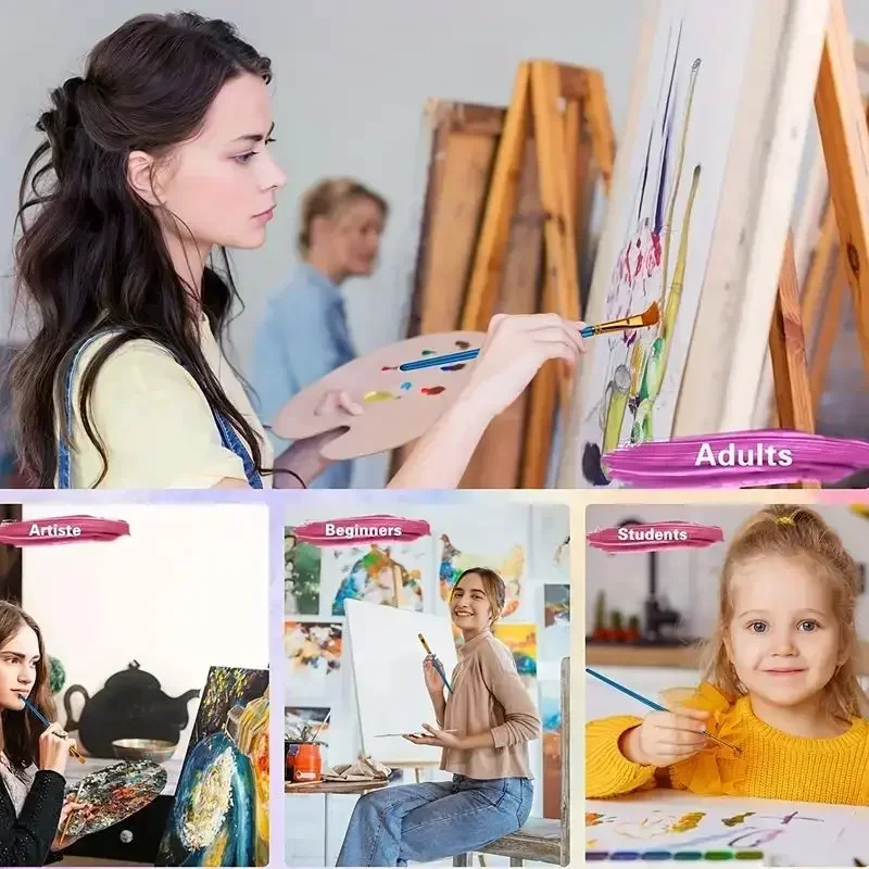 10 buah kuas minyak pena cat air wajah tubuh palet cat minyak Makeup kuas cat akrilik nilon wol kayu Solid Kit stensil tato