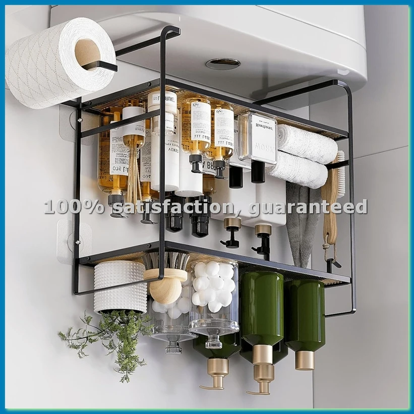 

Многофункциональная 2-уровневая полка для хранения над унитазом, полка для ванной комнаты с держателем для туалетной бумаги, черная, тип ABVK