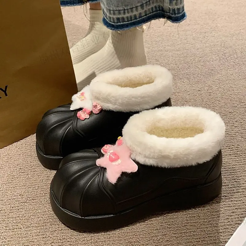 Fashion new thickened cute warm hairballs and fleece snow cotton  non-slip and waterproof women's cotton shoes
