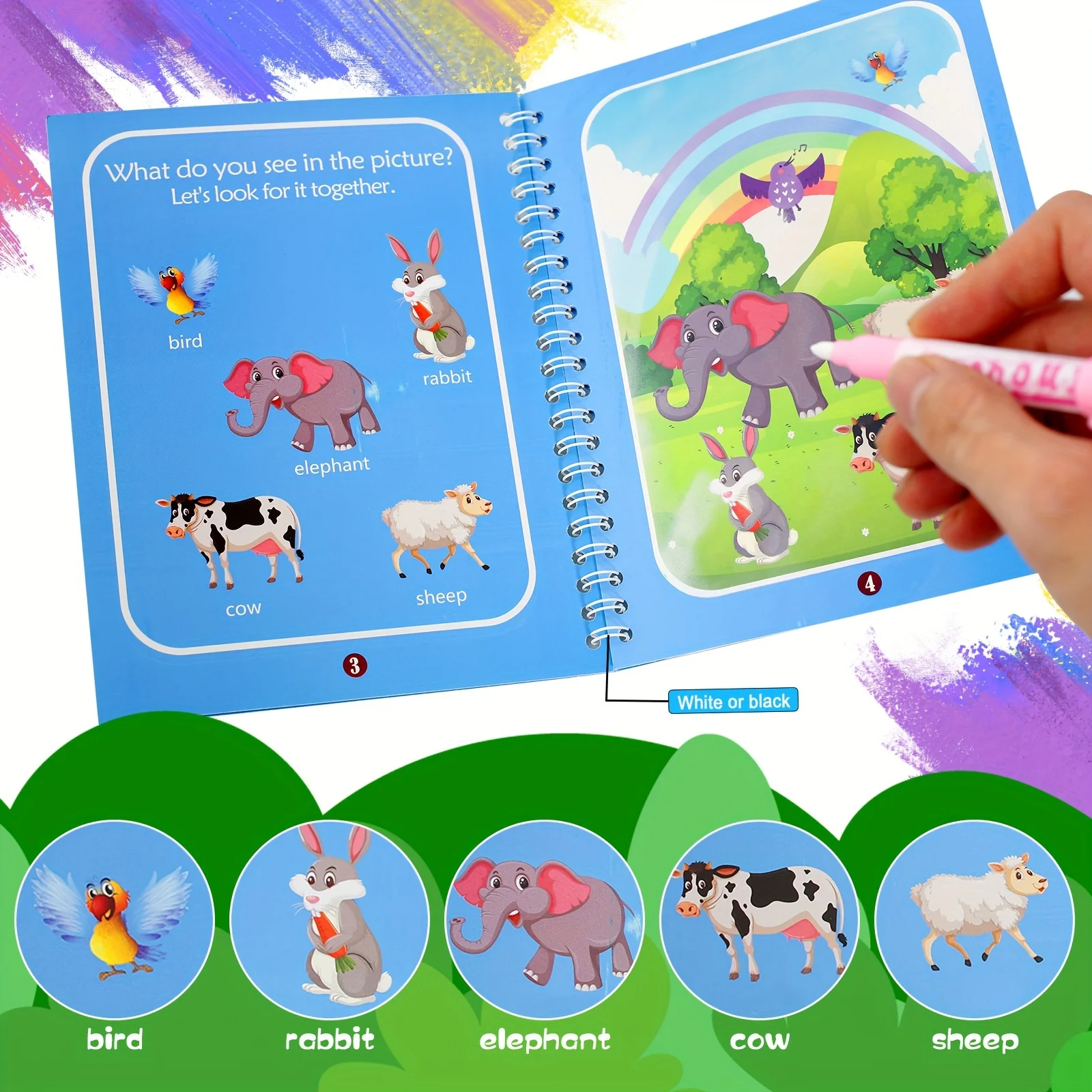 Montessori mágico água desenho livro com caneta, livro de colorir reutilizável, brinquedos educativos para crianças, presente, 1pc