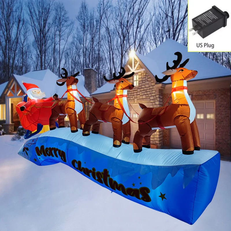 Christmas Decorations Three Elk Pull Sled Inflatable Toys with LED Lights 3.6M/12FT Inflated Model Holiday Indoor Outdoor Decor