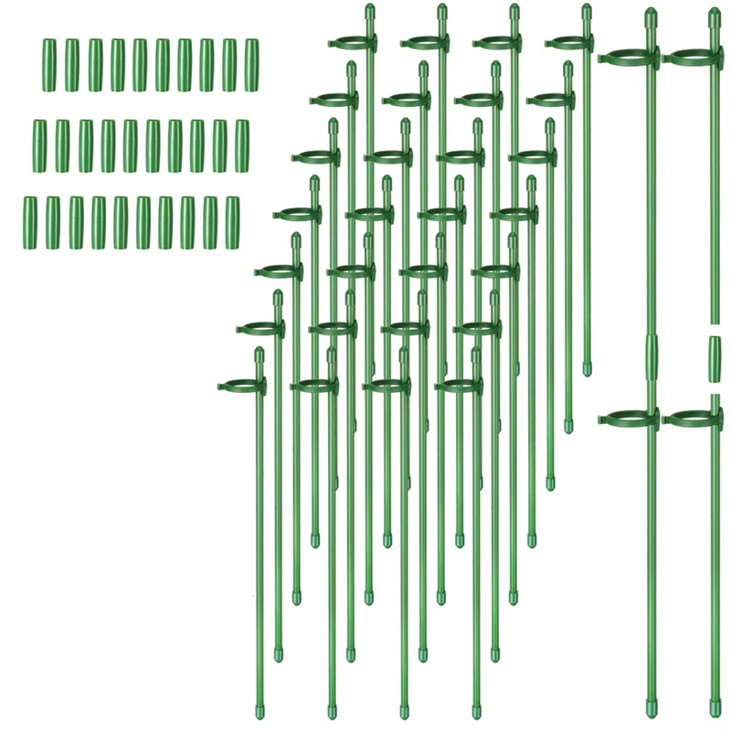 Adjustable Plant Support Stakes Garden Single Stem Support Stake Plant Cage Support Rings With Plant Clips 60Piece