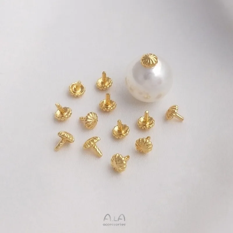 14K Gold Color Flower-shaped Bead Plug Hair Nail Crystal Pearl Hole Plug Head Bead Cap DIY Loose Bead Jewelry Accessories