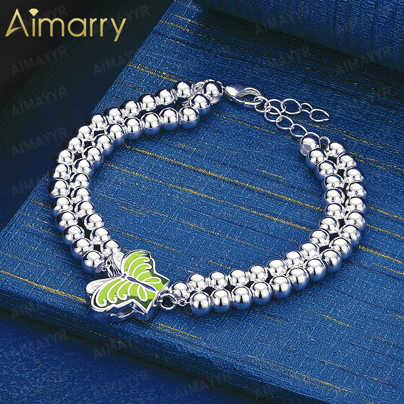 925 Sterling Silver Double-layer Bead String Butterfly Bracelet High-quality Fashion Jewelry for Women's Parties and Banquets