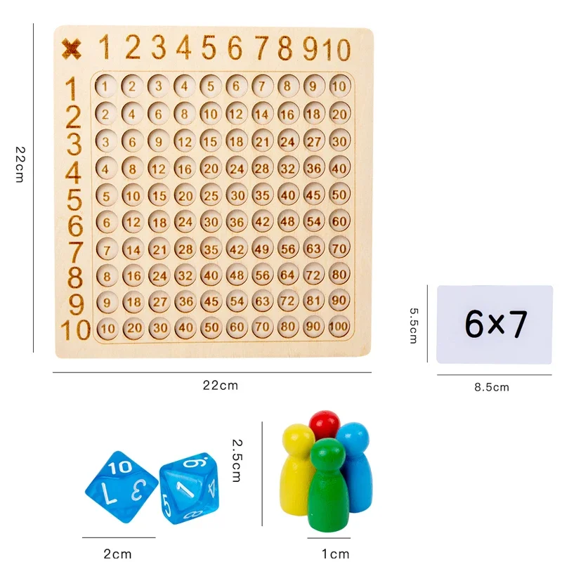 Montessori-Wooden 99 Jogo de tabuleiro de multiplicação infantil, aritmética matemática, aritmética de contagem, brinquedo interativo para crianças