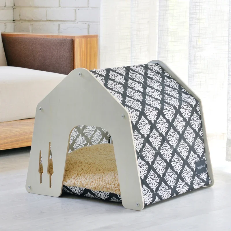 New Shed Pet House Pastoral Design Birch Cat Nest Dog Pad Pet Cage