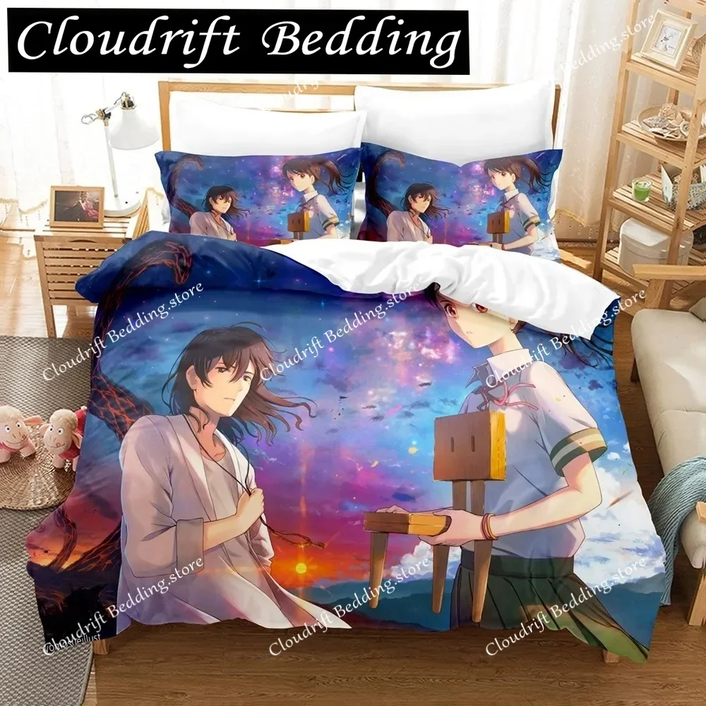 

Suzume no Tojimari Bedding Set 3D Anime Polyester Quilt Cover Pillowcases Queen King For Kids Gift Cute Anime Duvet Cover Sets02