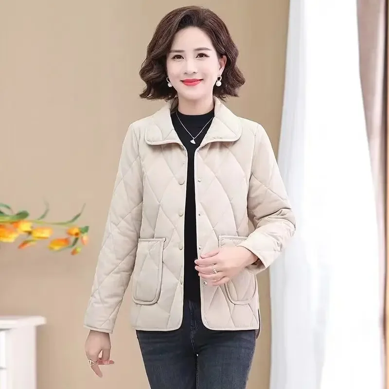 Women's Short Solid Color Lapel Versatile Jacket Spring and Autumn New Women's Lightweight Cotton Jacket