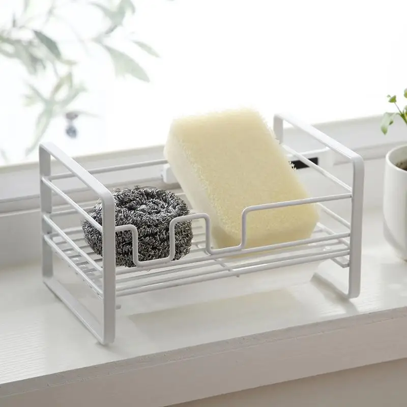 Rustproof Metal Sink Caddy Sponge Holder With Removable Drain Tray for Kitchen Dish Soap Storage Organizer
