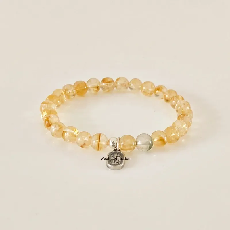 S925 silver recruit + tag natural citrine bracelet girls light luxury yellow tower crystal green ghost new Chinese bracelet m