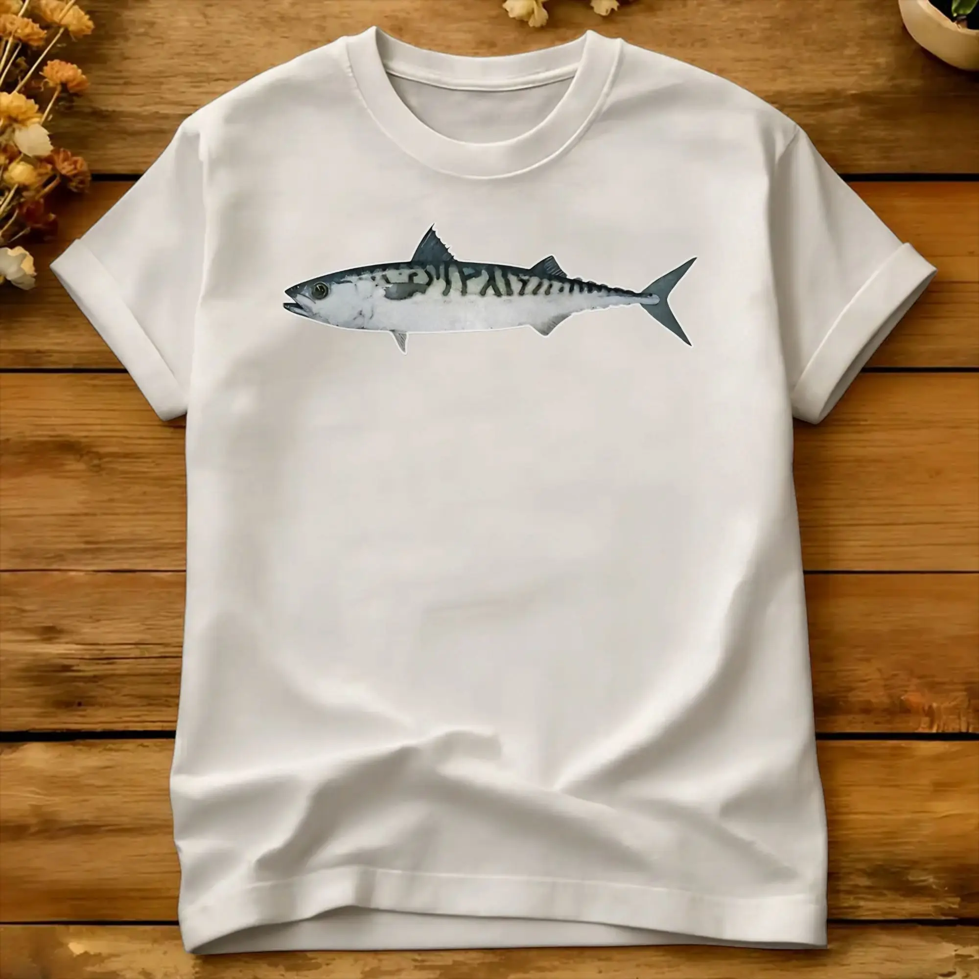 Atlantic Mackerel Watercolor Art  T-Shirt Summer  Cotton T Shirts For Men Design Tee Shirt Short-Sleeved Y2K Fun Top Tees